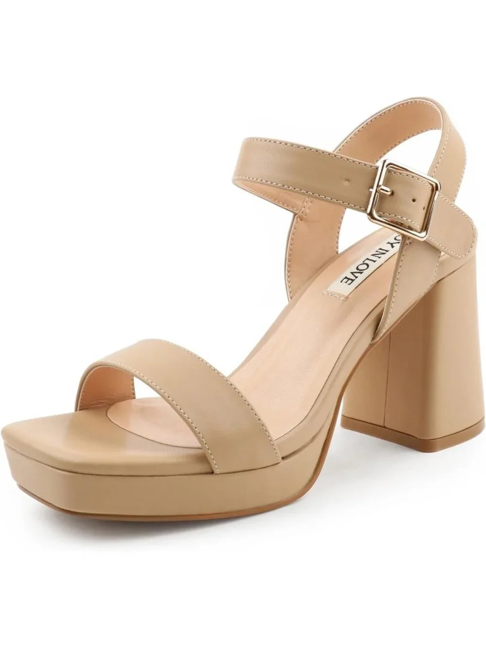 Women's Apricot Square Open Toe Adjustable Ankle Strap Chunky Block Heel Sandals